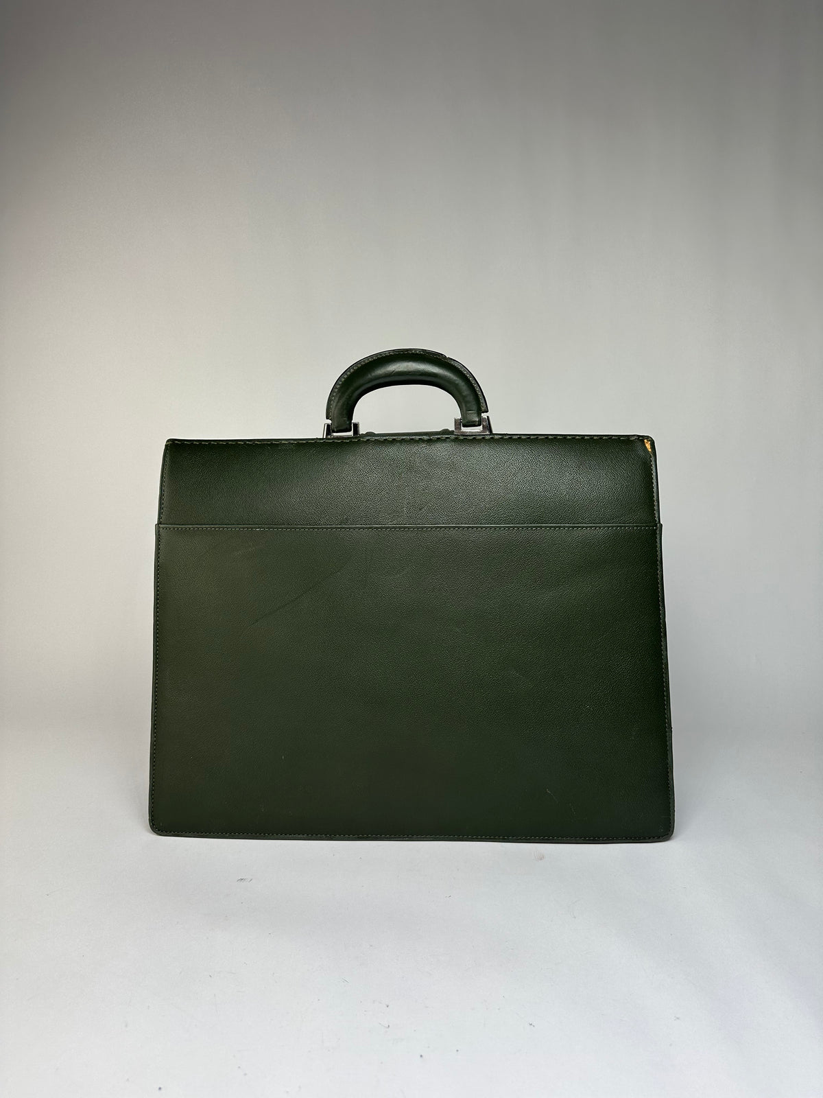 Vintage Balenciaga Structured Leather Briefcase Late 1990s Dark Green