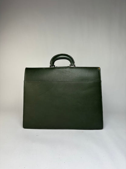 Vintage Balenciaga Structured Leather Briefcase Late 1990s Dark Green