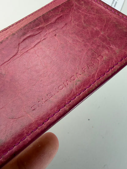 Vintage Balenciaga City Cardholder Bright Pink Leather Silver