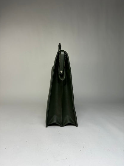 Vintage Balenciaga Structured Leather Briefcase Late 1990s Dark Green