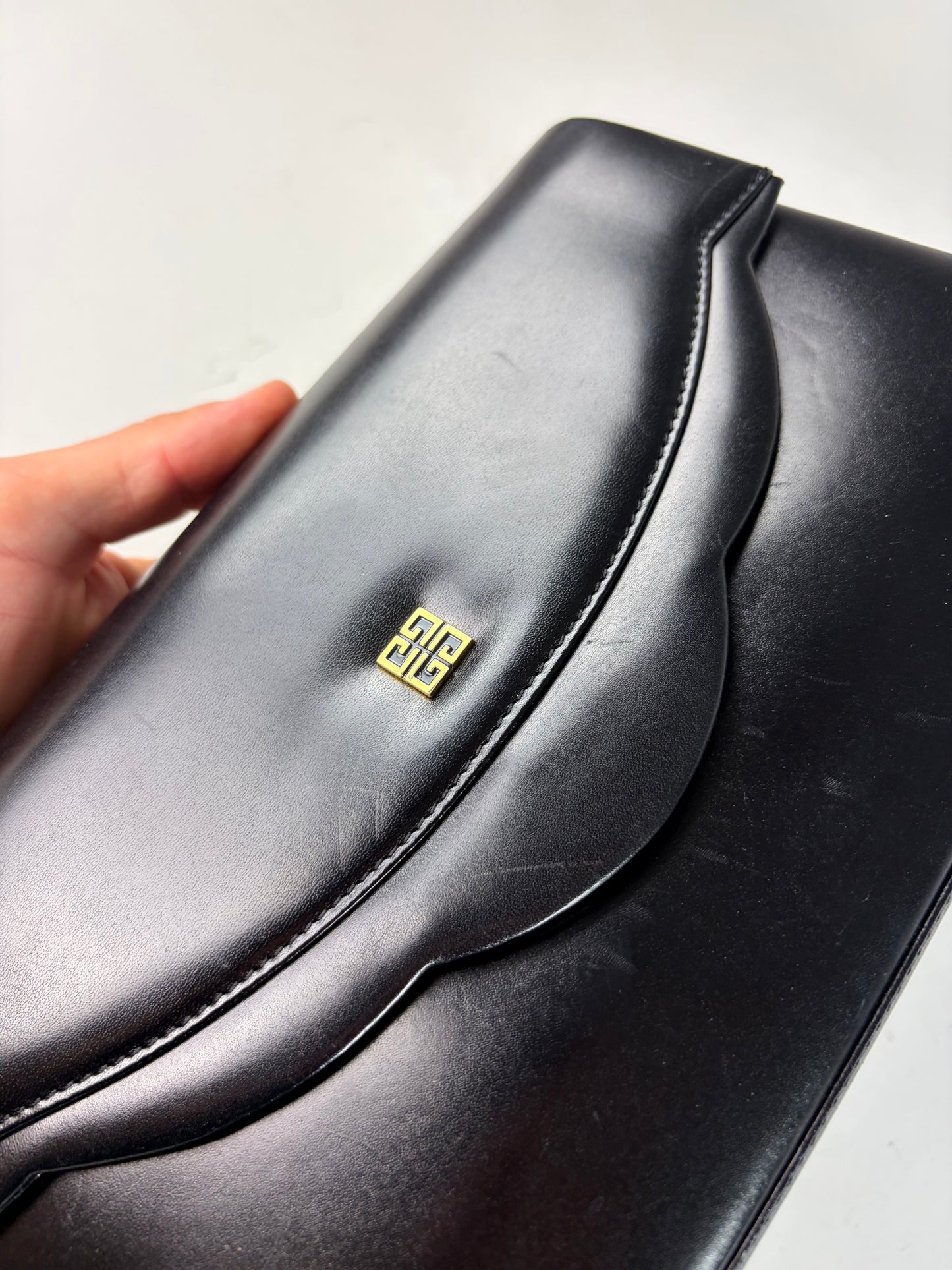 Vintage Givenchy Leather Shoulder Bag Black Gold
