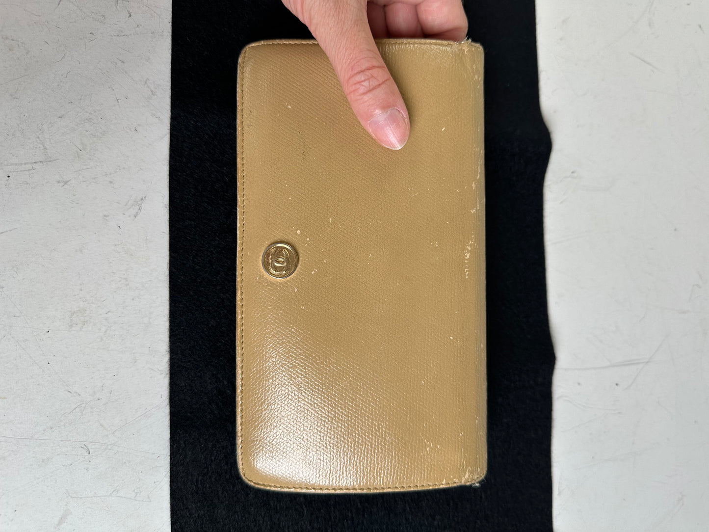 Vintage Chanel Grained Leather Wallet Beige Gold