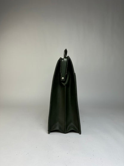 Vintage Balenciaga Structured Leather Briefcase Late 1990s Dark Green