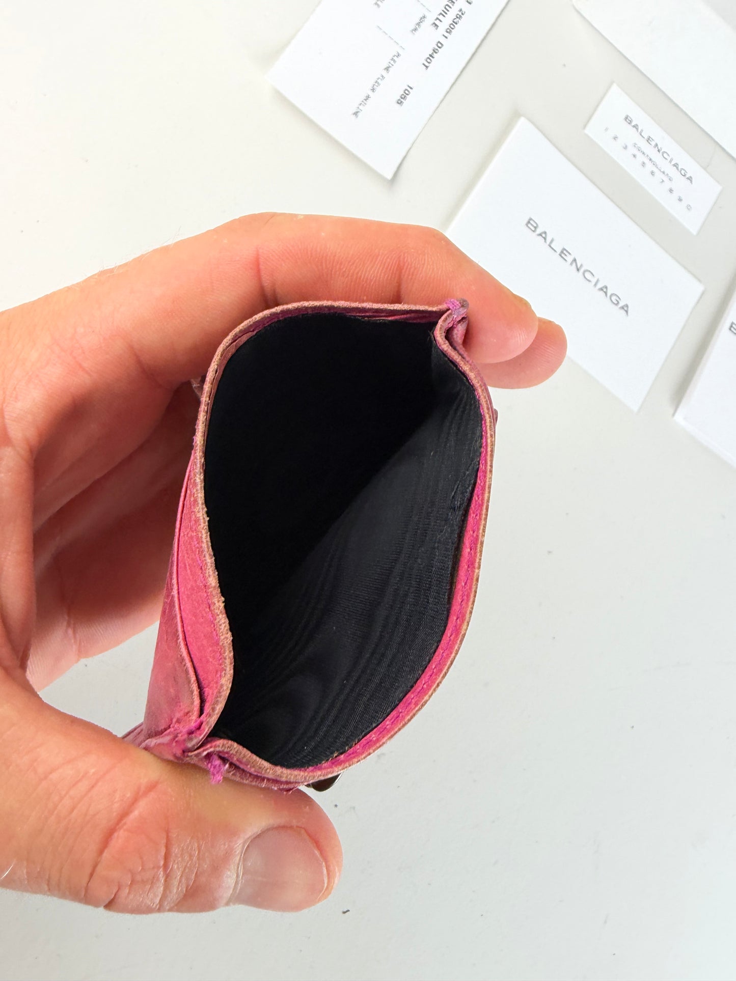 Vintage Balenciaga City Cardholder Bright Pink Leather Silver