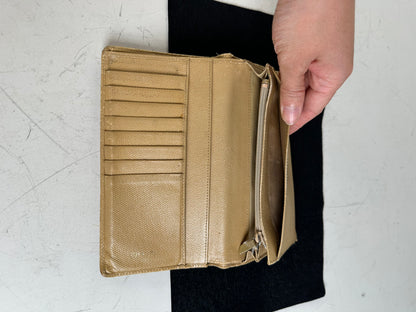 Vintage Chanel Grained Leather Wallet Beige Gold