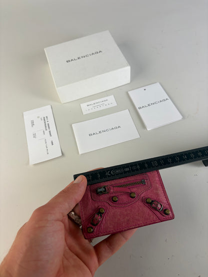 Vintage Balenciaga City Cardholder Bright Pink Leather Silver