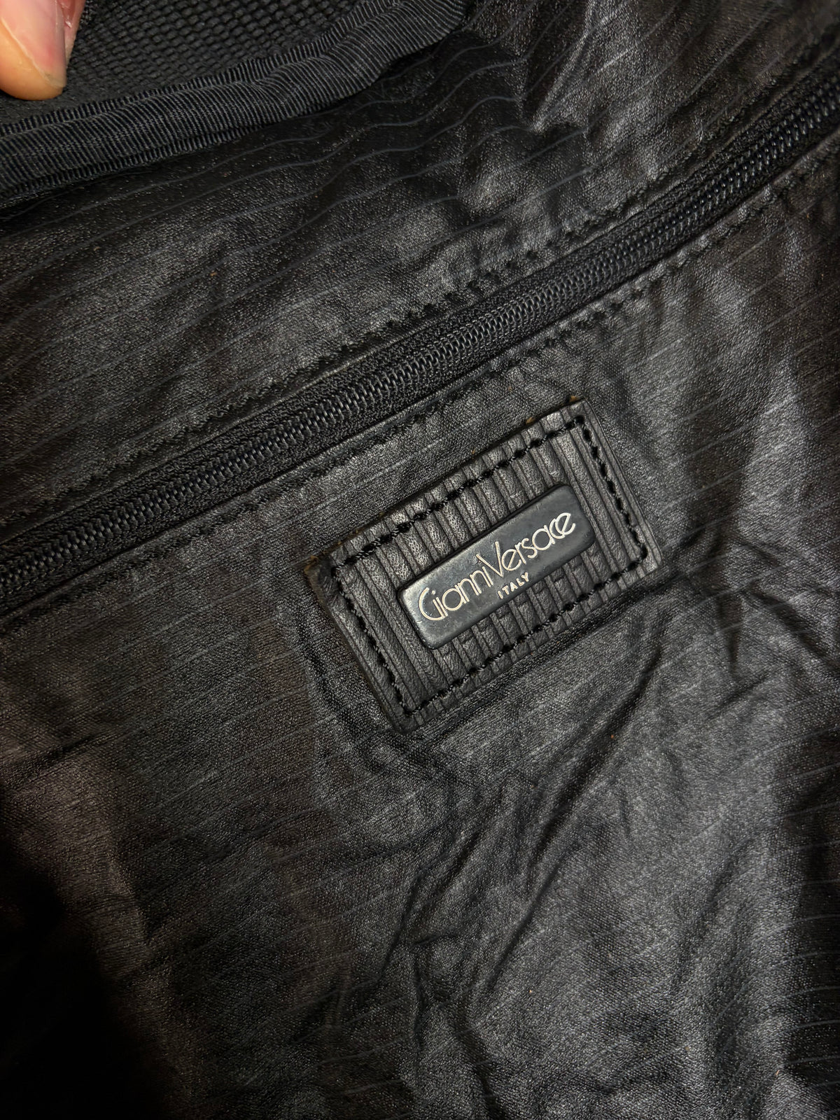 Vintage Versace Nylon Leather Trim Weekend Duffle Bag Black