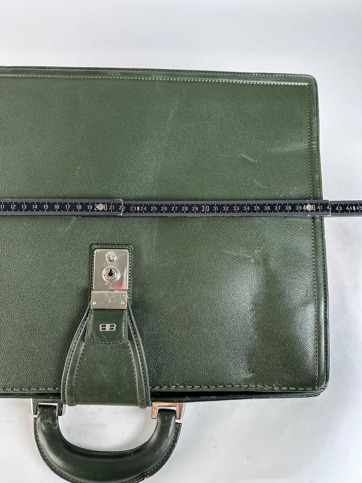 Vintage Balenciaga Structured Leather Briefcase Late 1990s Dark Green