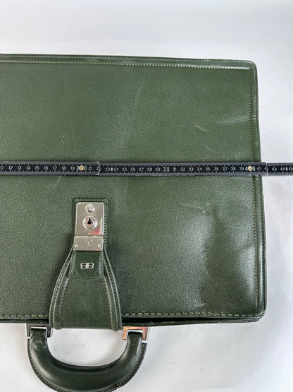 Vintage Balenciaga Structured Leather Briefcase Late 1990s Dark Green