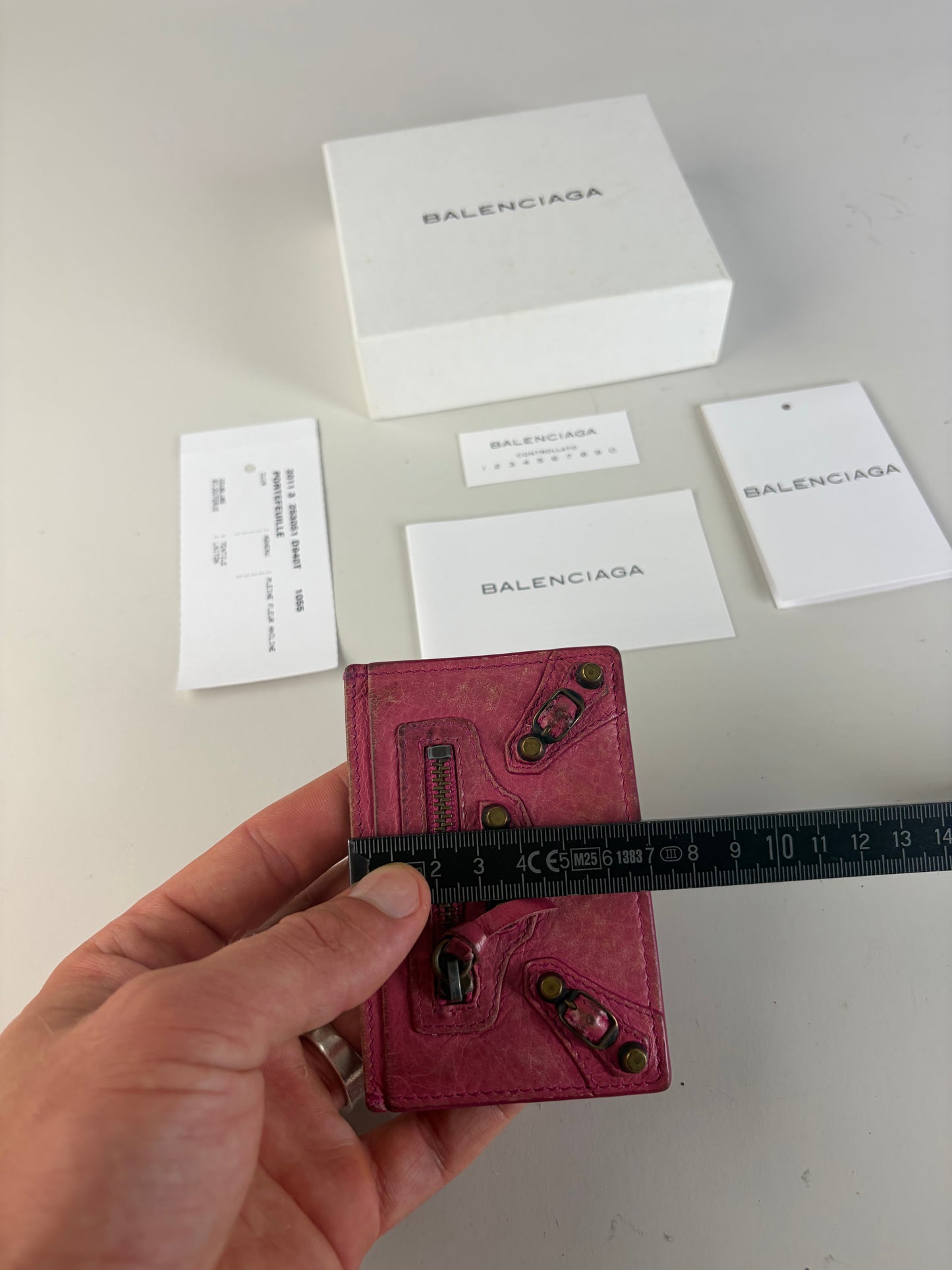 Vintage Balenciaga City Cardholder Bright Pink Leather Silver