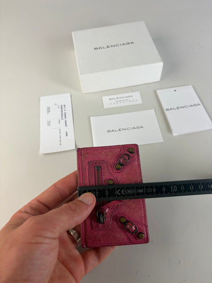Vintage Balenciaga City Cardholder Bright Pink Leather Silver