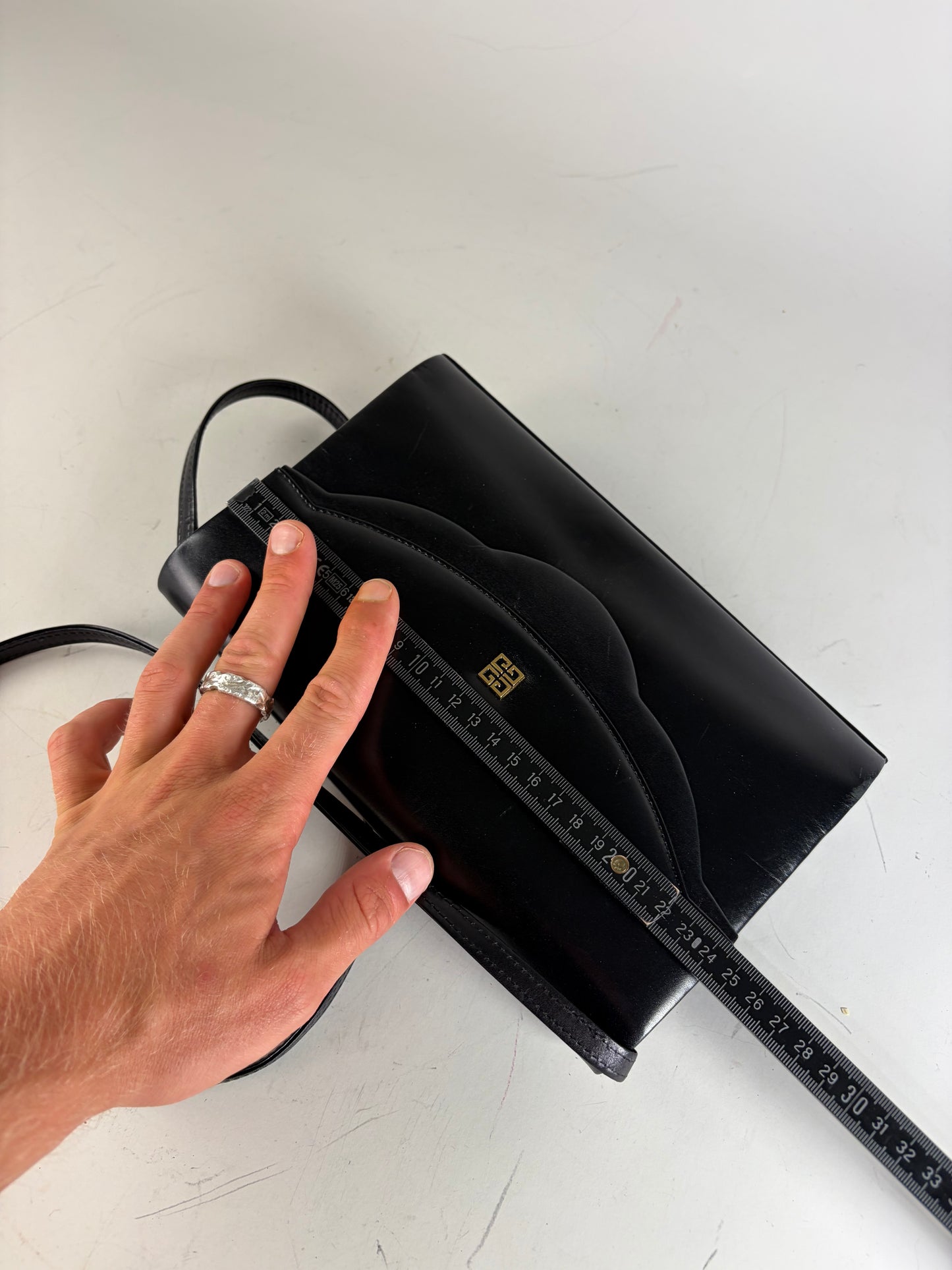 Vintage Givenchy Leather Shoulder Bag Black Gold