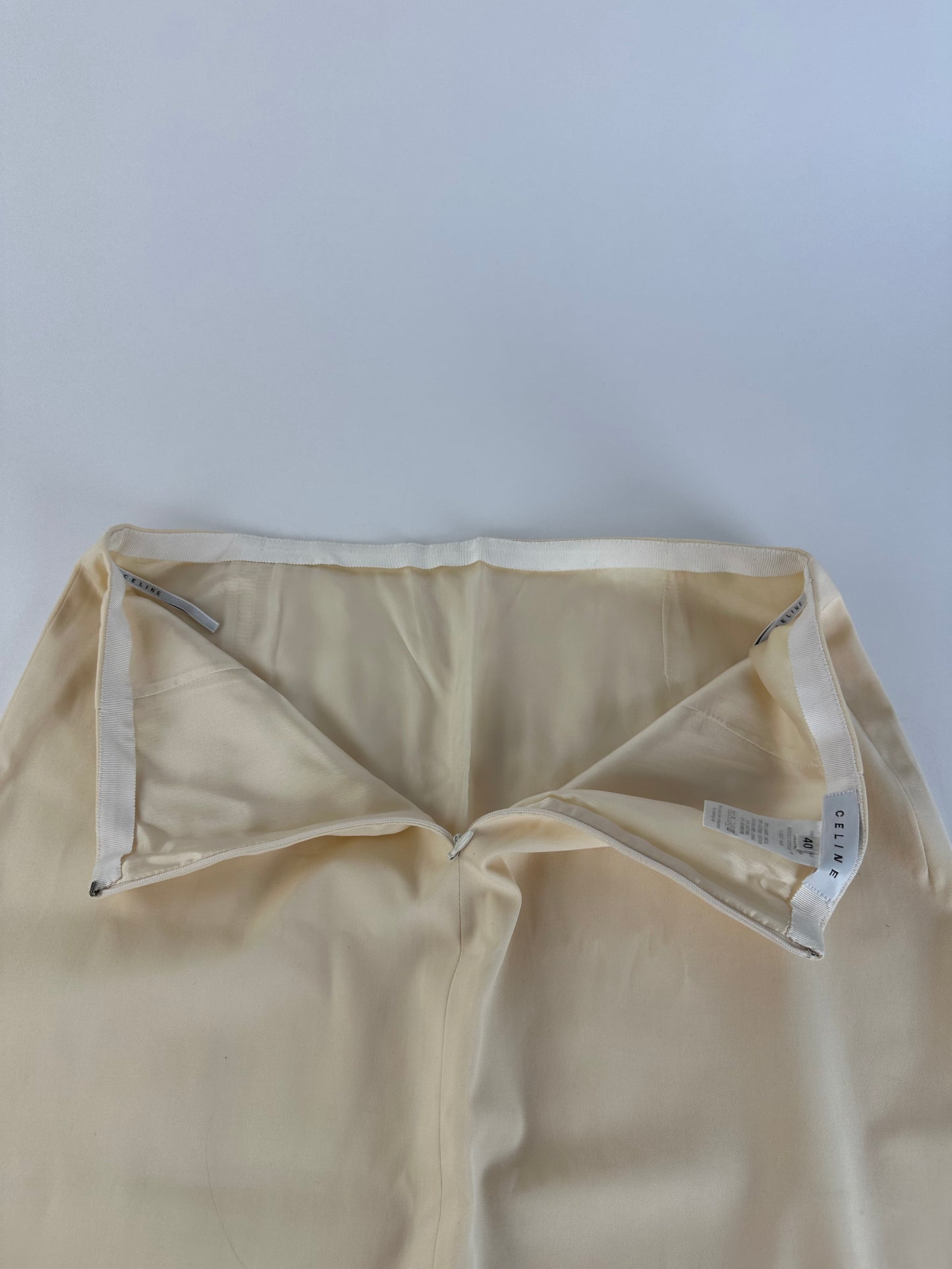 Celine Cream Wool Blend Tailored Skirt with Slit Detail
