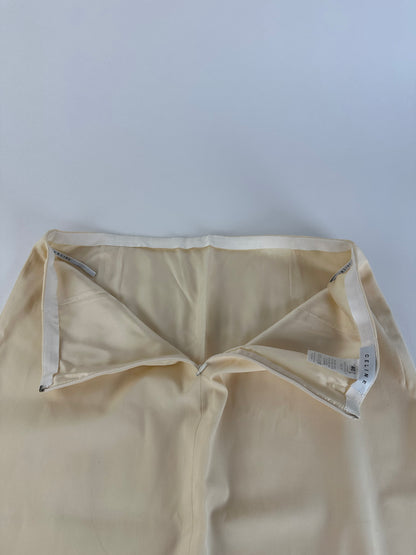 Celine Cream Wool Blend Tailored Skirt with Slit Detail