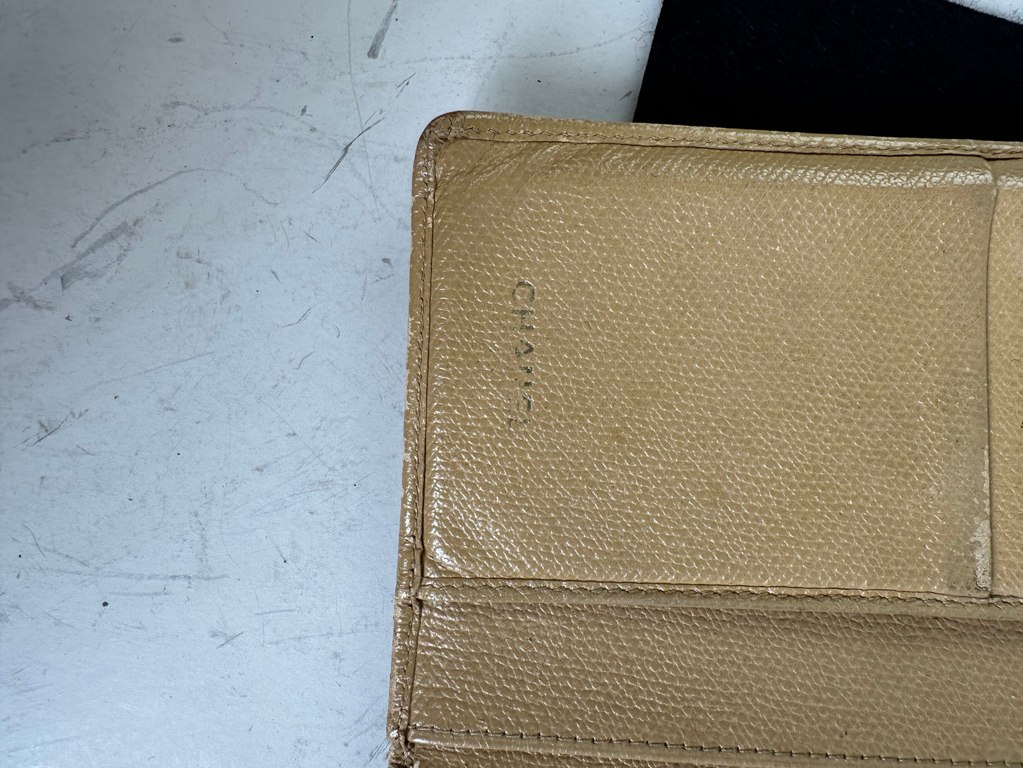 Vintage Chanel Grained Leather Wallet Beige Gold