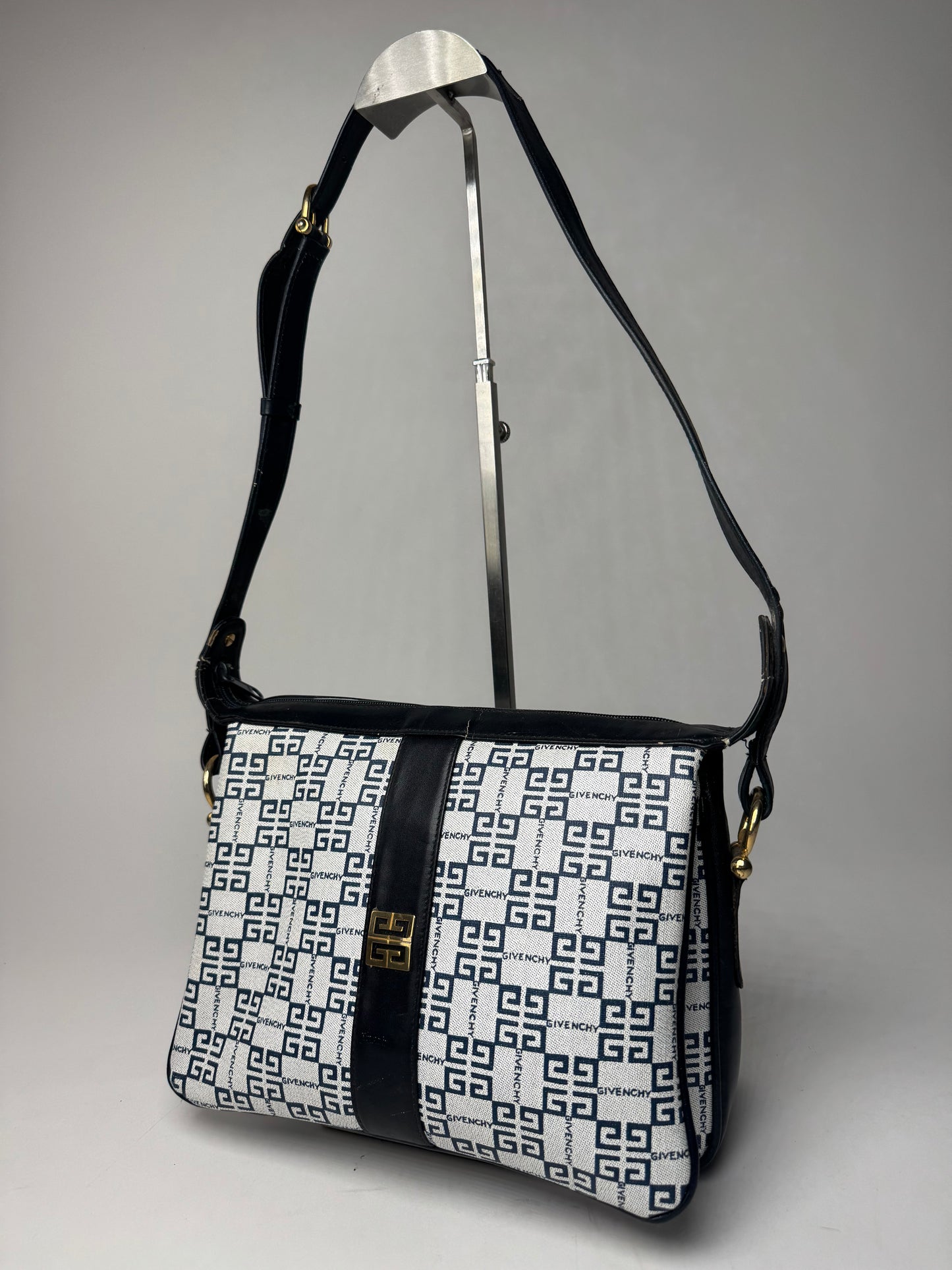 Vintage Givenchy 4G Leather Monogram Bag Navy White