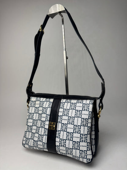 Vintage Givenchy 4G Leather Monogram Bag Navy White