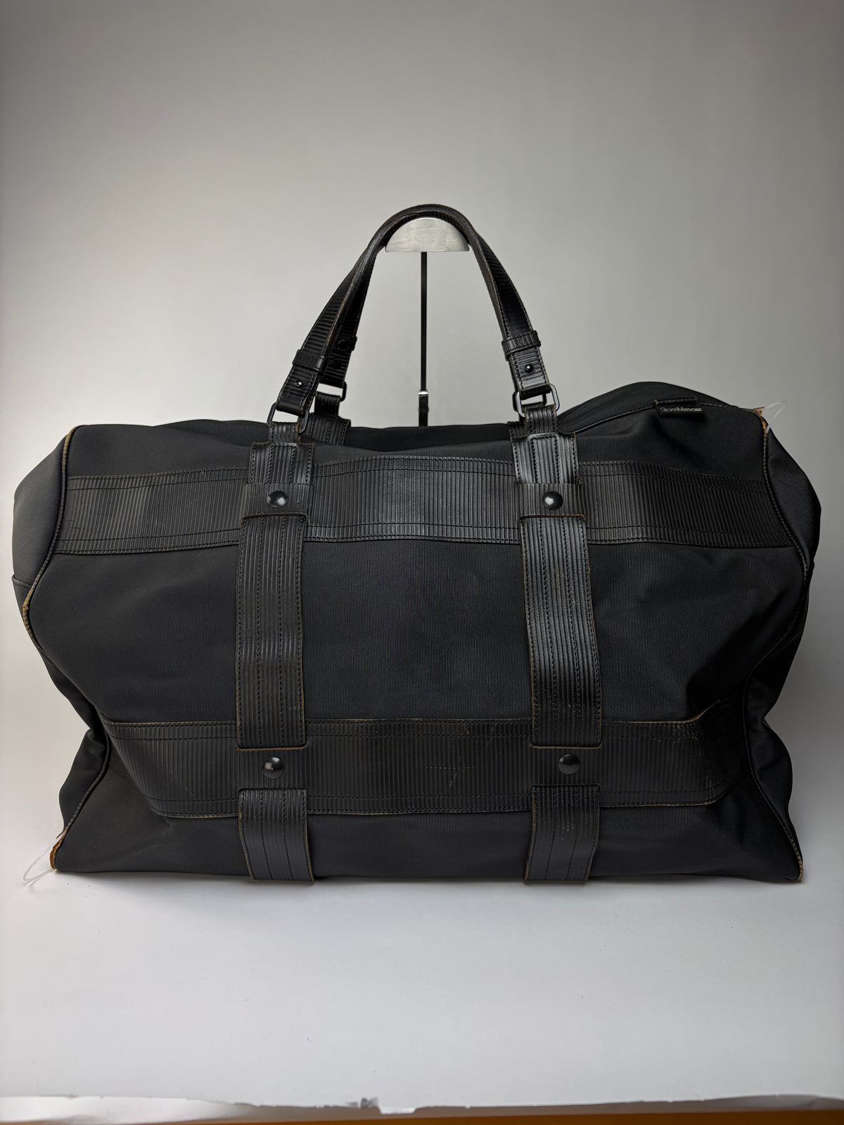 Vintage Versace Nylon Leather Trim Weekend Duffle Bag Black