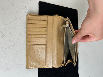 Vintage Chanel Grained Leather Wallet Beige Gold