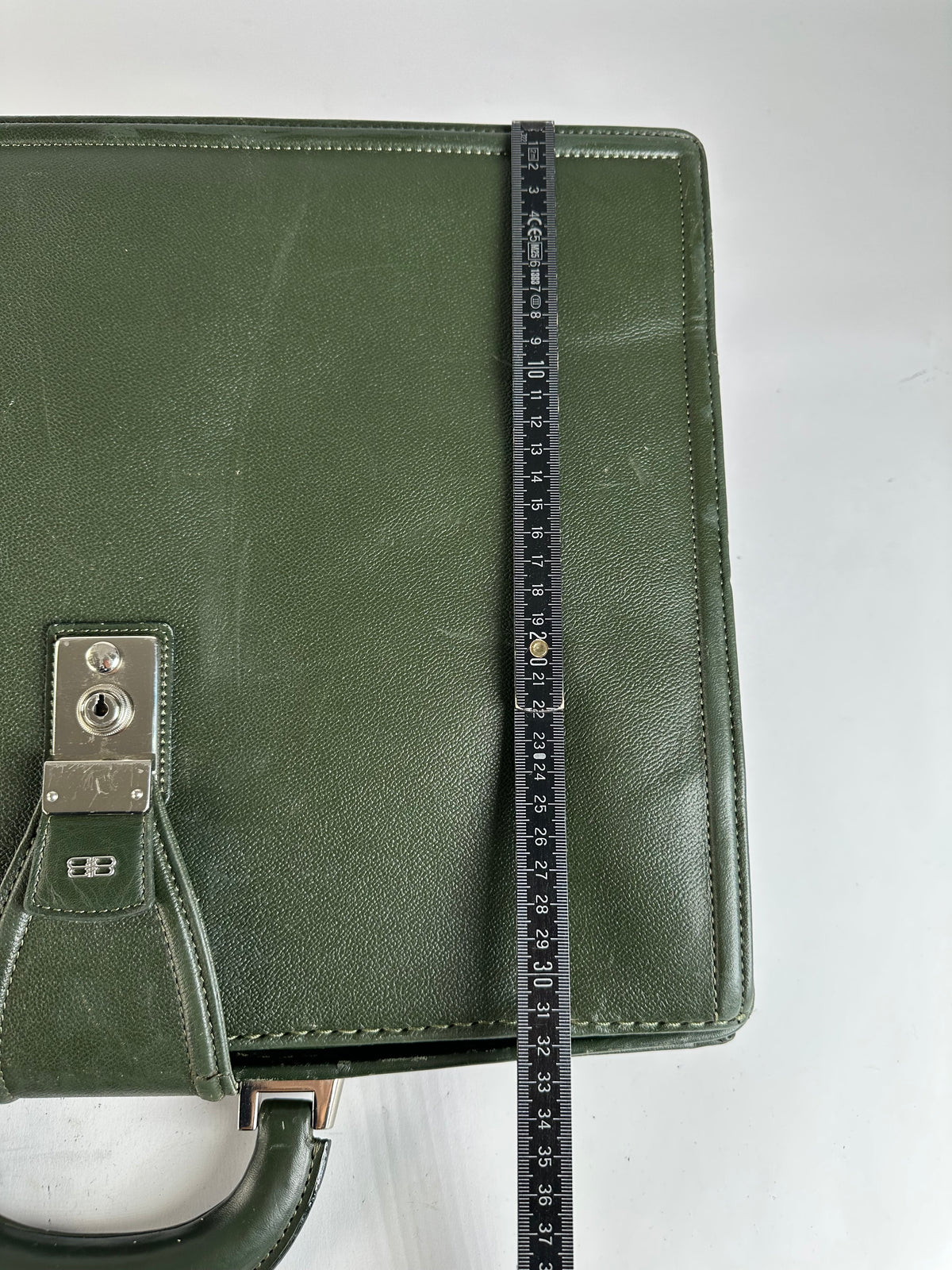 Vintage Balenciaga Structured Leather Briefcase Late 1990s Dark Green