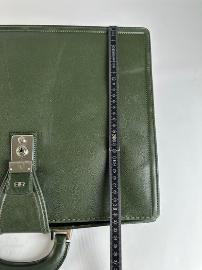 Vintage Balenciaga Structured Leather Briefcase Late 1990s Dark Green