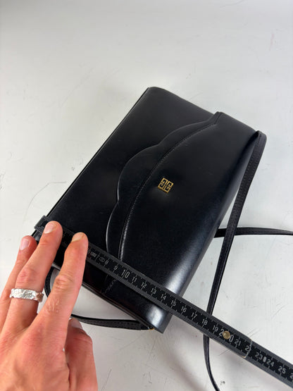 Vintage Givenchy Leather Shoulder Bag Black Gold