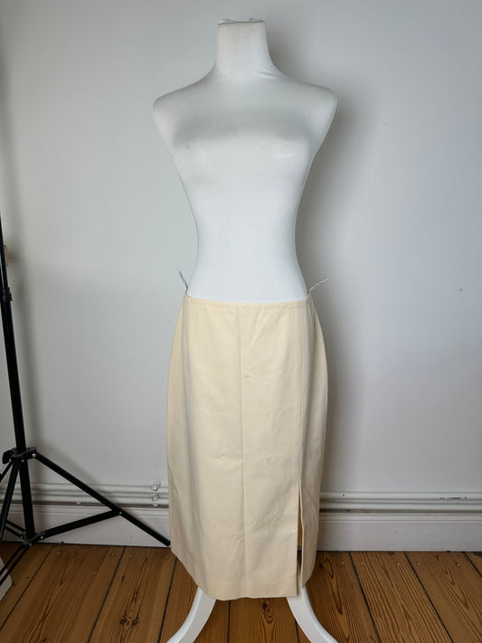 Celine Cream Wool Blend Tailored Skirt with Slit Detail