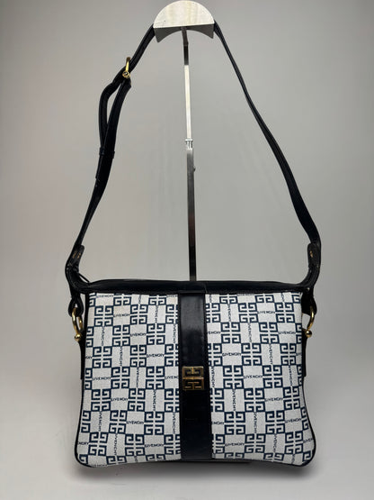 Vintage Givenchy 4G Leather Monogram Bag Navy White