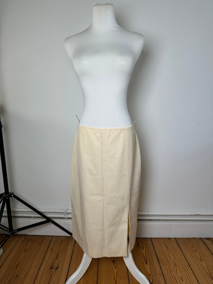 Celine Cream Wool Blend Tailored Skirt with Slit Detail