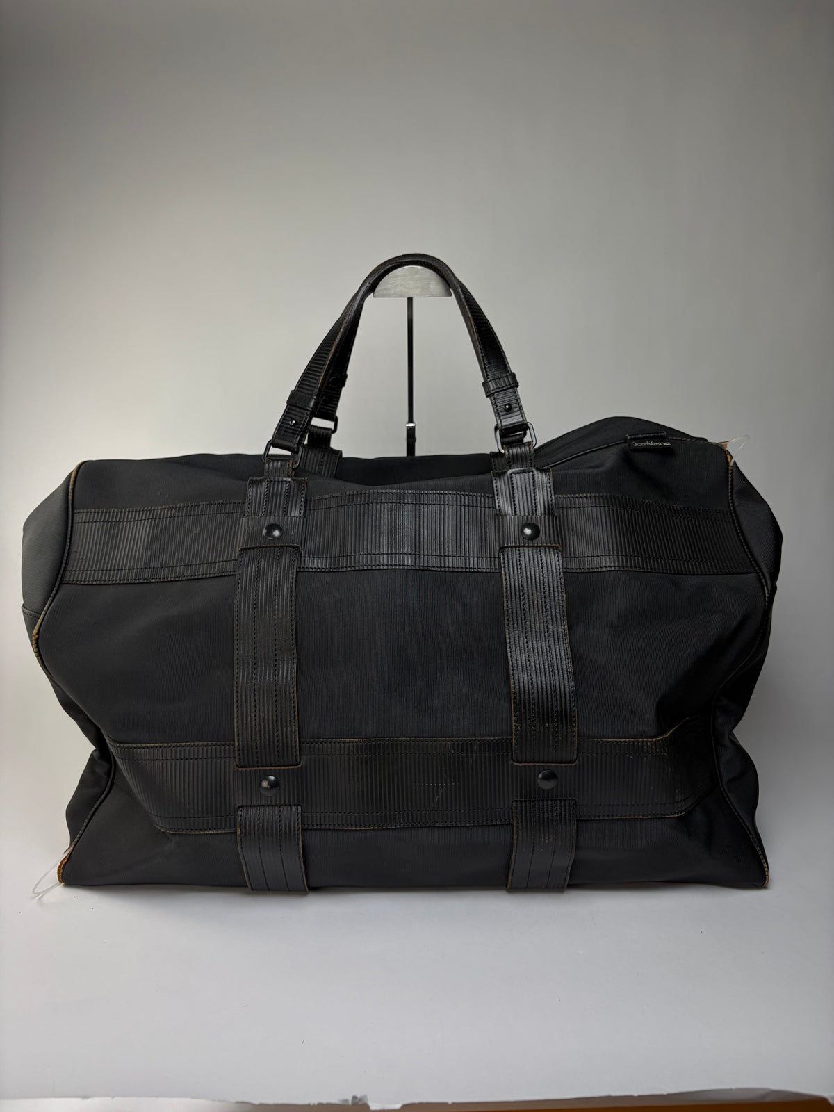 Vintage Versace Nylon Leather Trim Weekend Duffle Bag Black