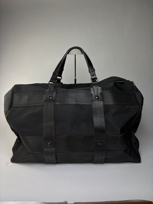 Vintage Versace Nylon Leather Trim Weekend Duffle Bag Black