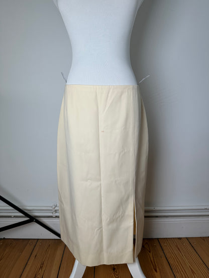 Celine Cream Wool Blend Tailored Skirt with Slit Detail