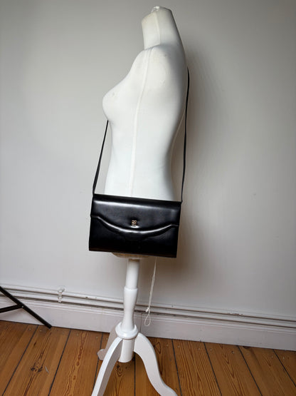 Vintage Givenchy Leather Shoulder Bag Black Gold
