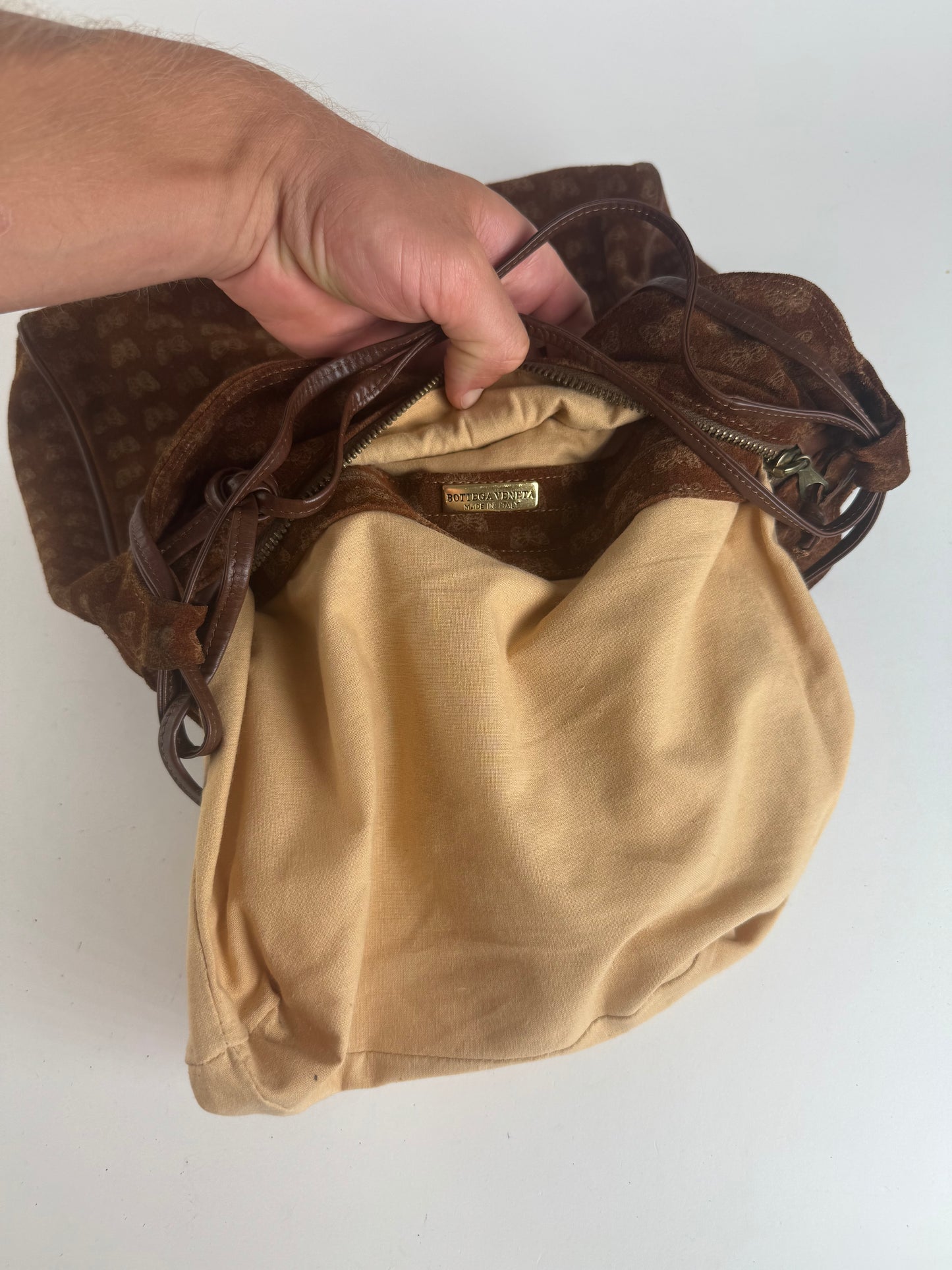 Vintage Bottega Veneta Suede Monogram Bag brown