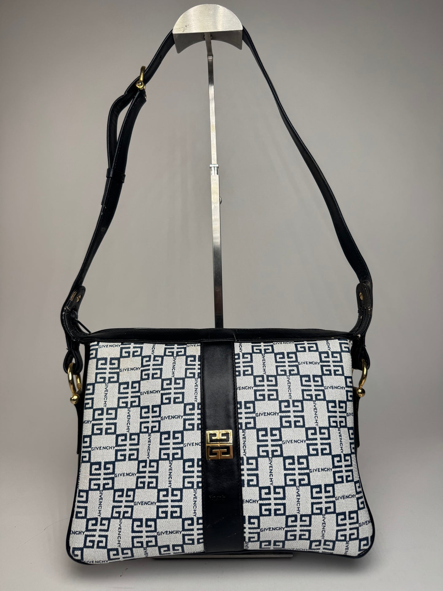 Vintage Givenchy 4G Leather Monogram Bag Navy White