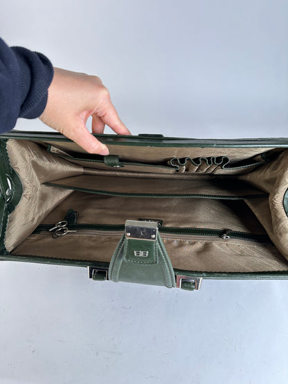 Vintage Balenciaga Structured Leather Briefcase Late 1990s Dark Green