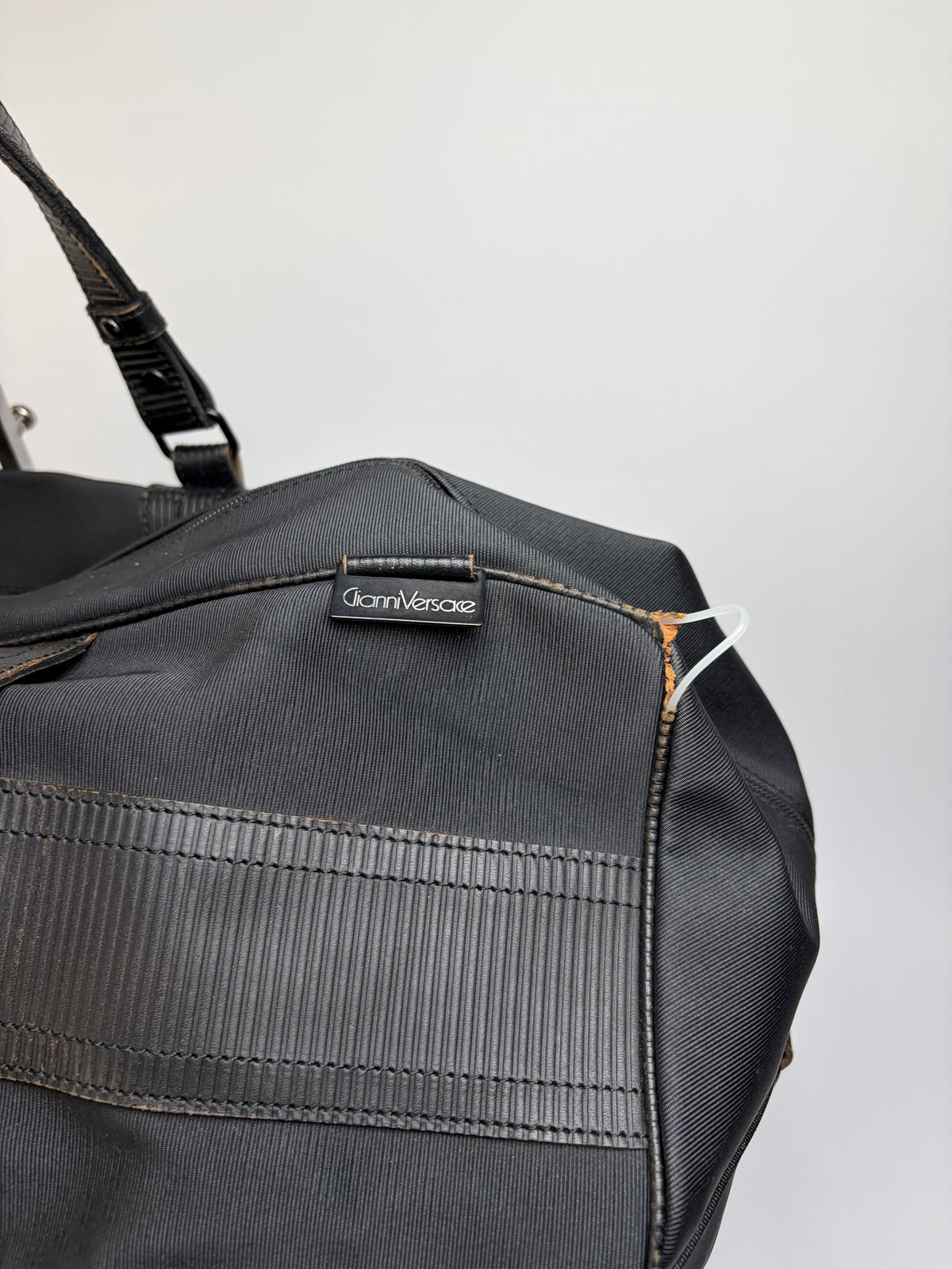 Vintage Versace Nylon Leather Trim Weekend Duffle Bag Black