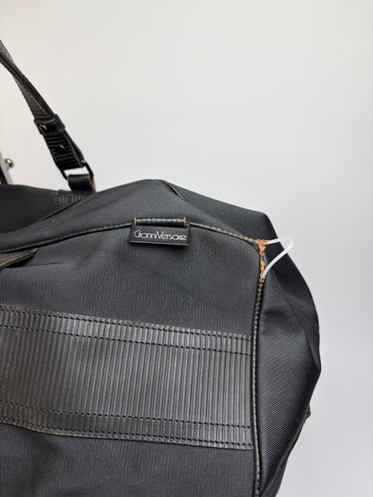 Vintage Versace Nylon Leather Trim Weekend Duffle Bag Black