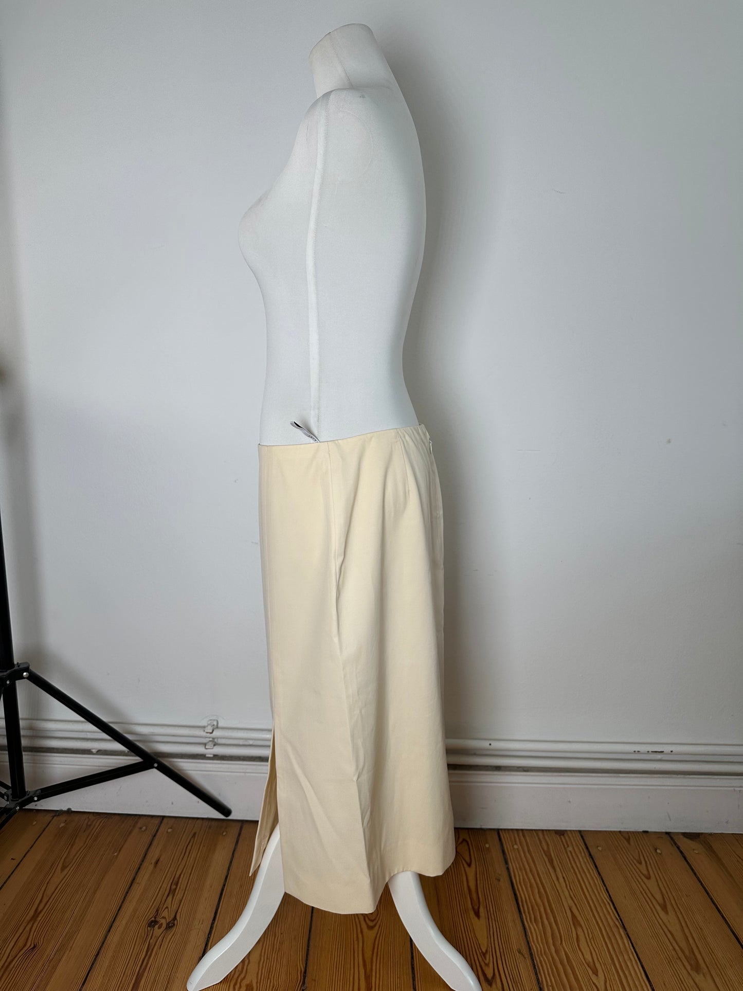 Celine Cream Wool Blend Tailored Skirt with Slit Detail