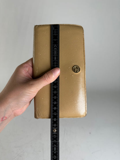 Vintage Chanel Grained Leather Wallet Beige Gold