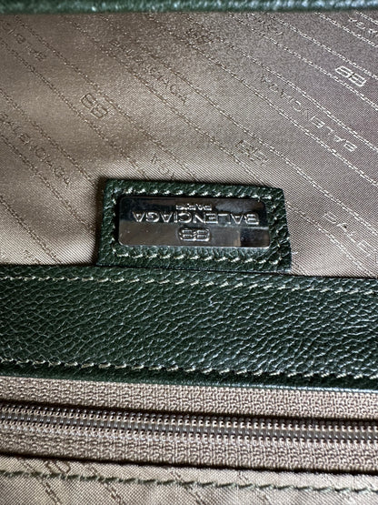Vintage Balenciaga Structured Leather Briefcase Late 1990s Dark Green