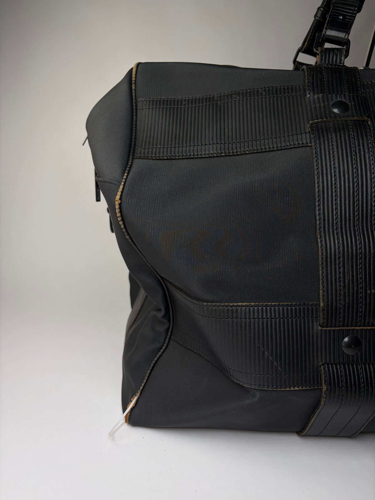 Vintage Versace Nylon Leather Trim Weekend Duffle Bag Black