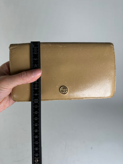 Vintage Chanel Grained Leather Wallet Beige Gold