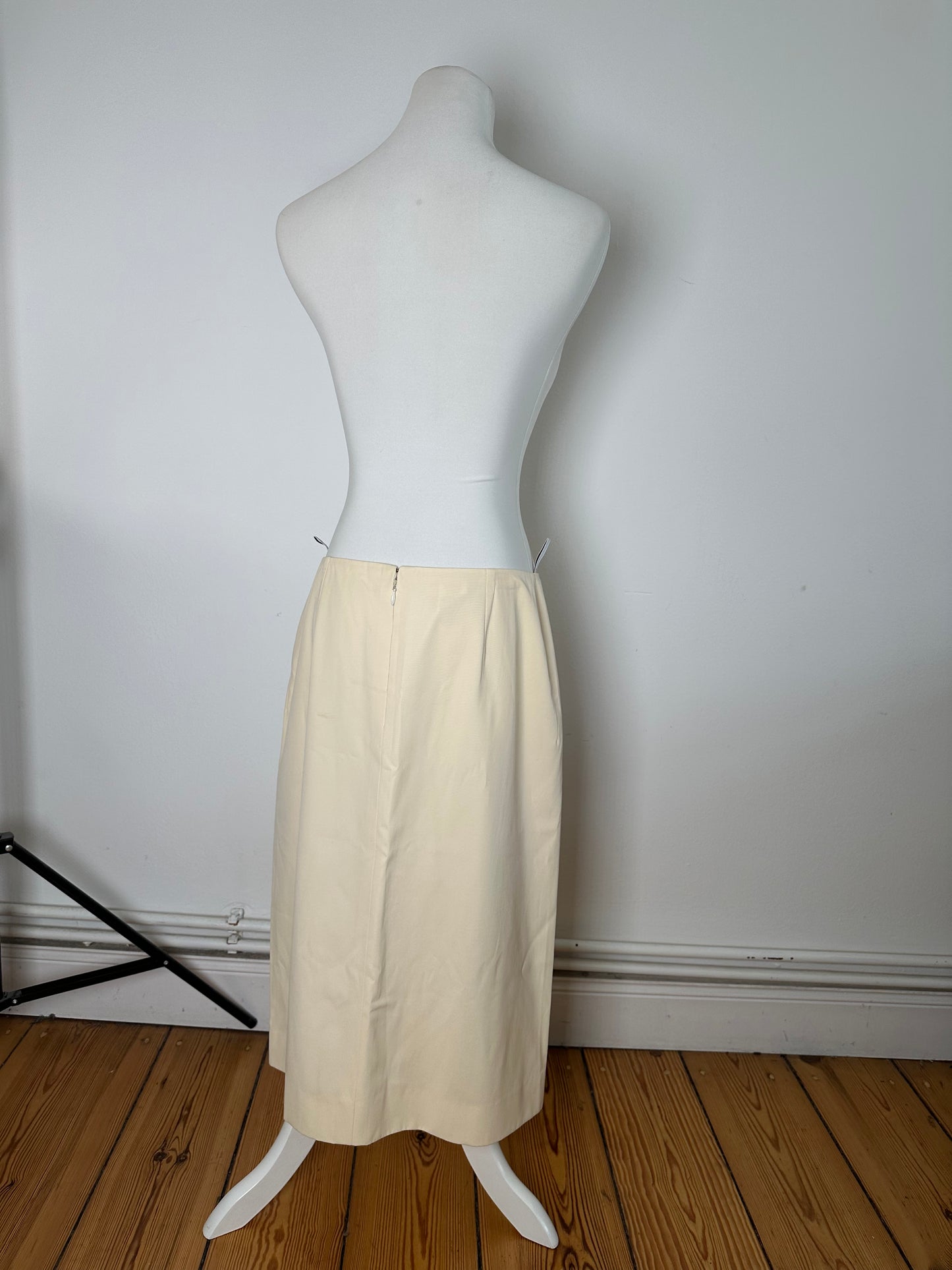Celine Cream Wool Blend Tailored Skirt with Slit Detail