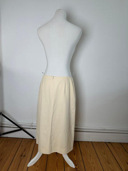 Celine Cream Wool Blend Tailored Skirt with Slit Detail