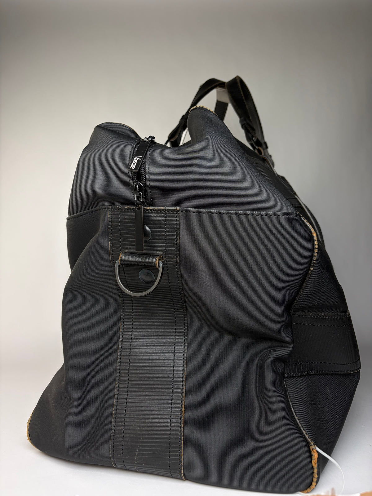 Vintage Versace Nylon Leather Trim Weekend Duffle Bag Black