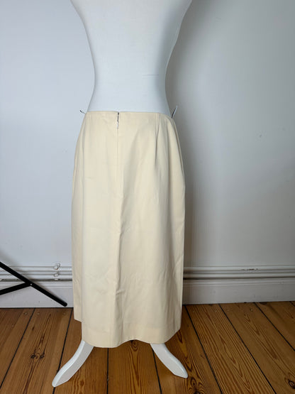 Celine Cream Wool Blend Tailored Skirt with Slit Detail