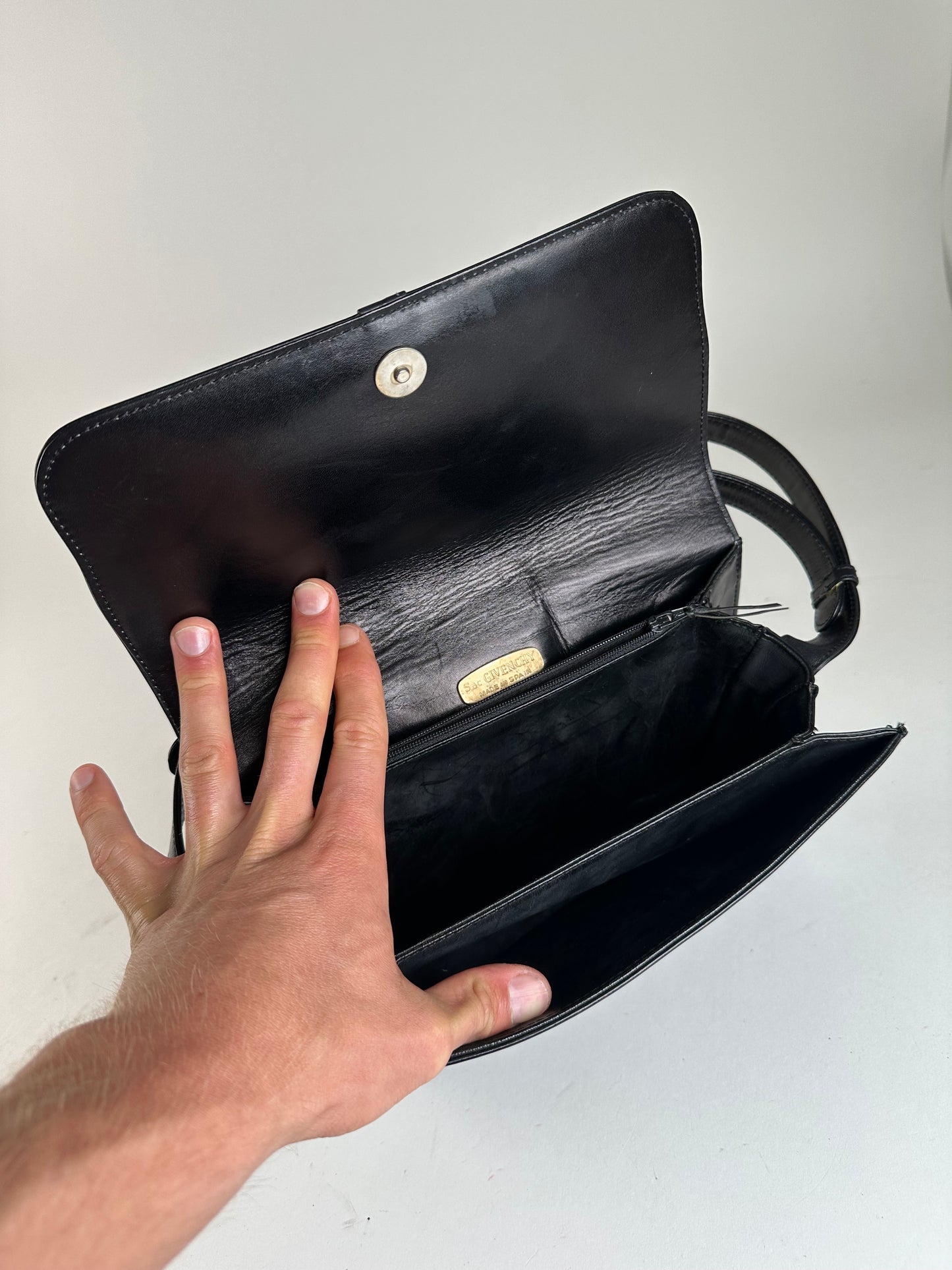 Givenchy Vintage Leather Shoulder Bag Black Gold