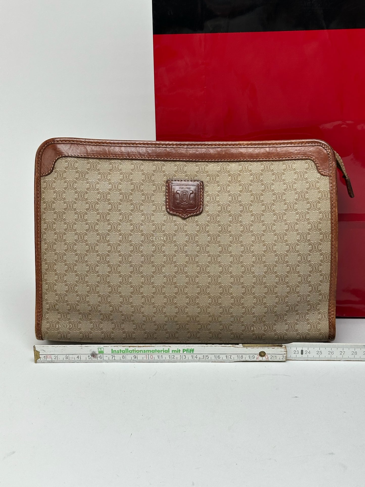 Pochette vintage en cuir beige Céline Paris