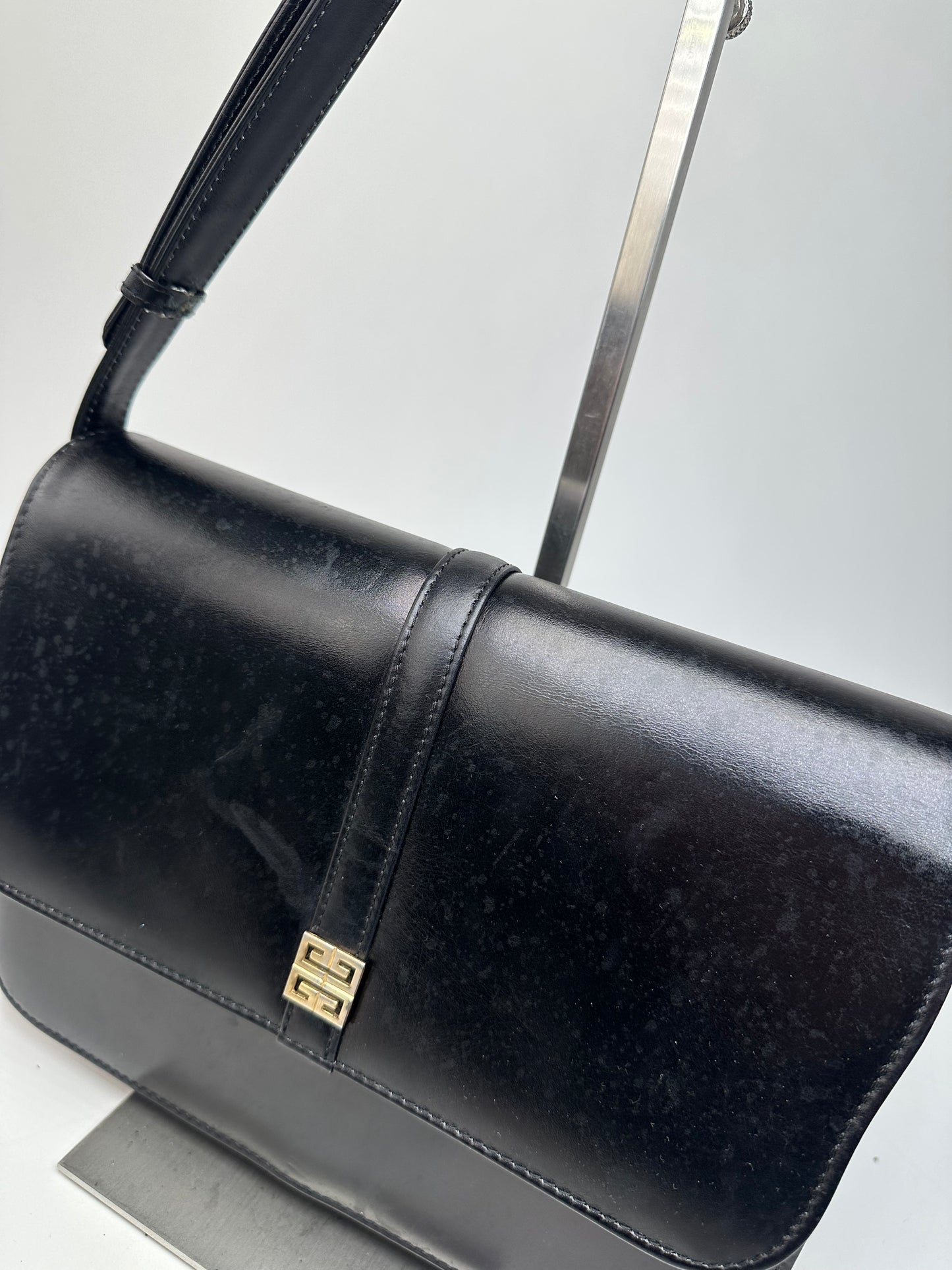 Givenchy Vintage Leather Shoulder Bag Black Gold